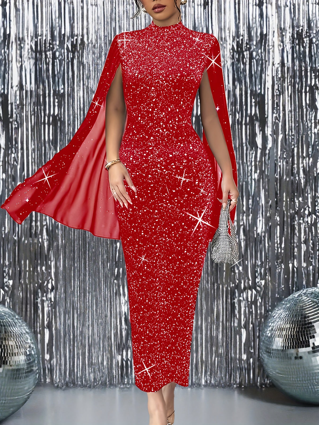 2025 New Elegant Formal Fall Women's Dress, Sequin Evening Gown with Fashionable Spliced Sleeves, Slim-Fit Starlight Long Dress for Halloween Costumes, Parties, and Gatherings
