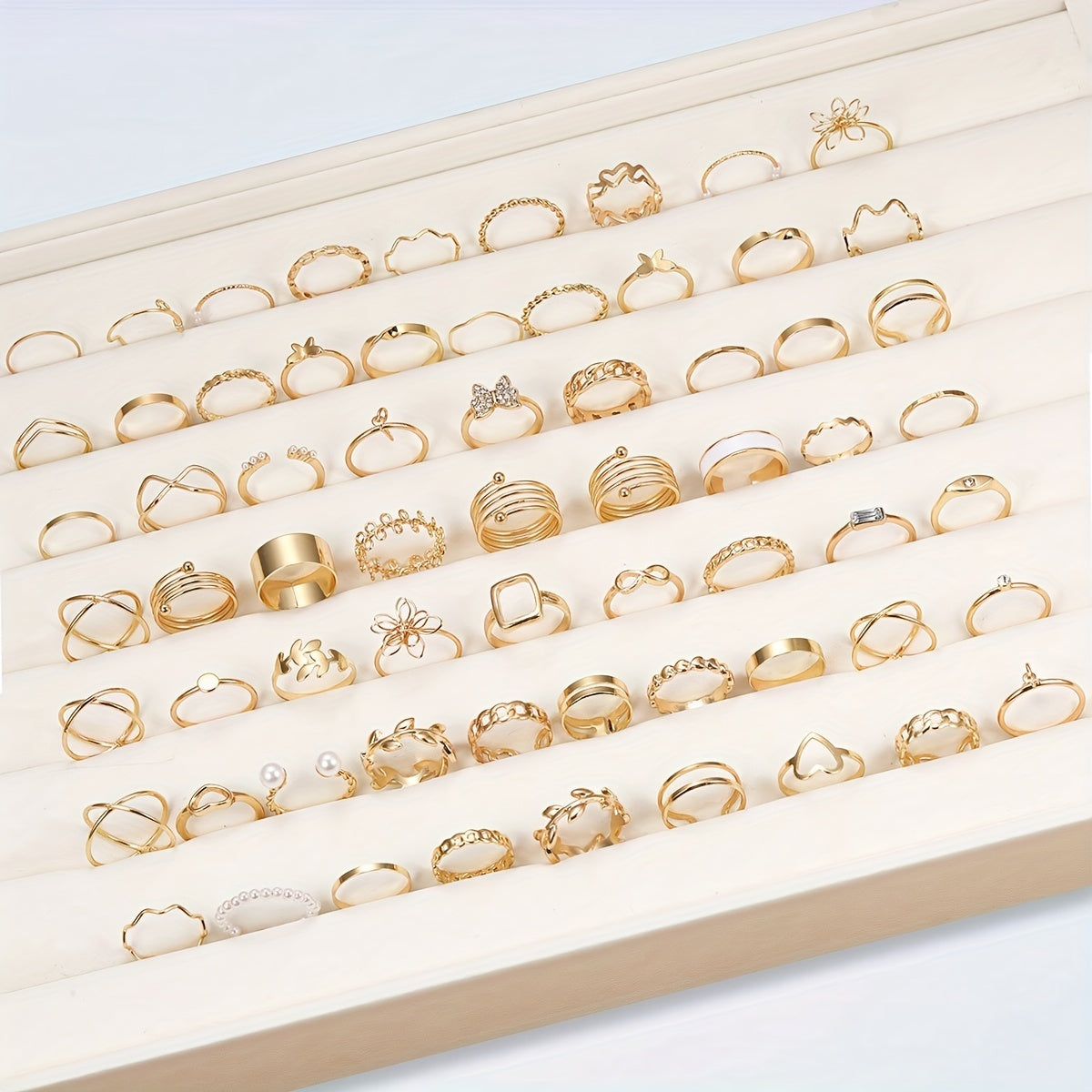 IF YOU 66pcs Minimalist & Charm Set - Look Ring Collection with Flower, Butterfly, Heart Charms, Imitation - Daily Wear, Wedding, Anniversary, Gift for all-Season Elegant