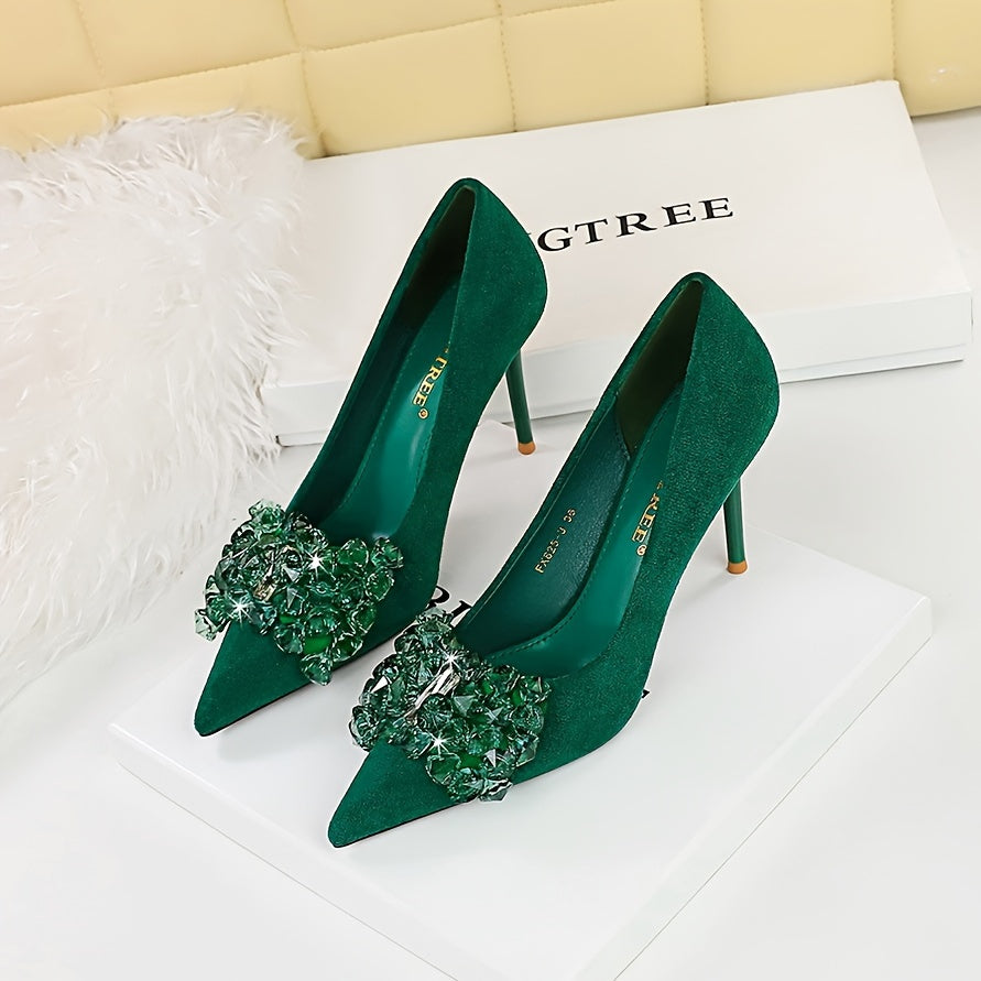 Escarpins Femme à Talons Aiguilles – Bout Pointu, Décor Strass, Chaussures Élégantes à Enfiler pour Soirées et Fêtes