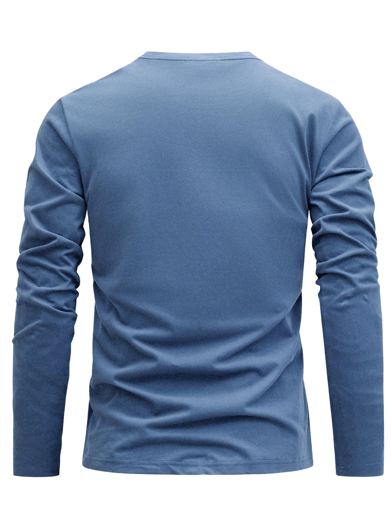 Men's 100% Cotton Long Sleeve T-Shirt with Letter 'H' Logo Patch - Round Neck Casual Top, Regular Fit Spring/Fall Everyday Basic Blouse for men - Versatile Layering Piece for Jeans & Dress Clothes