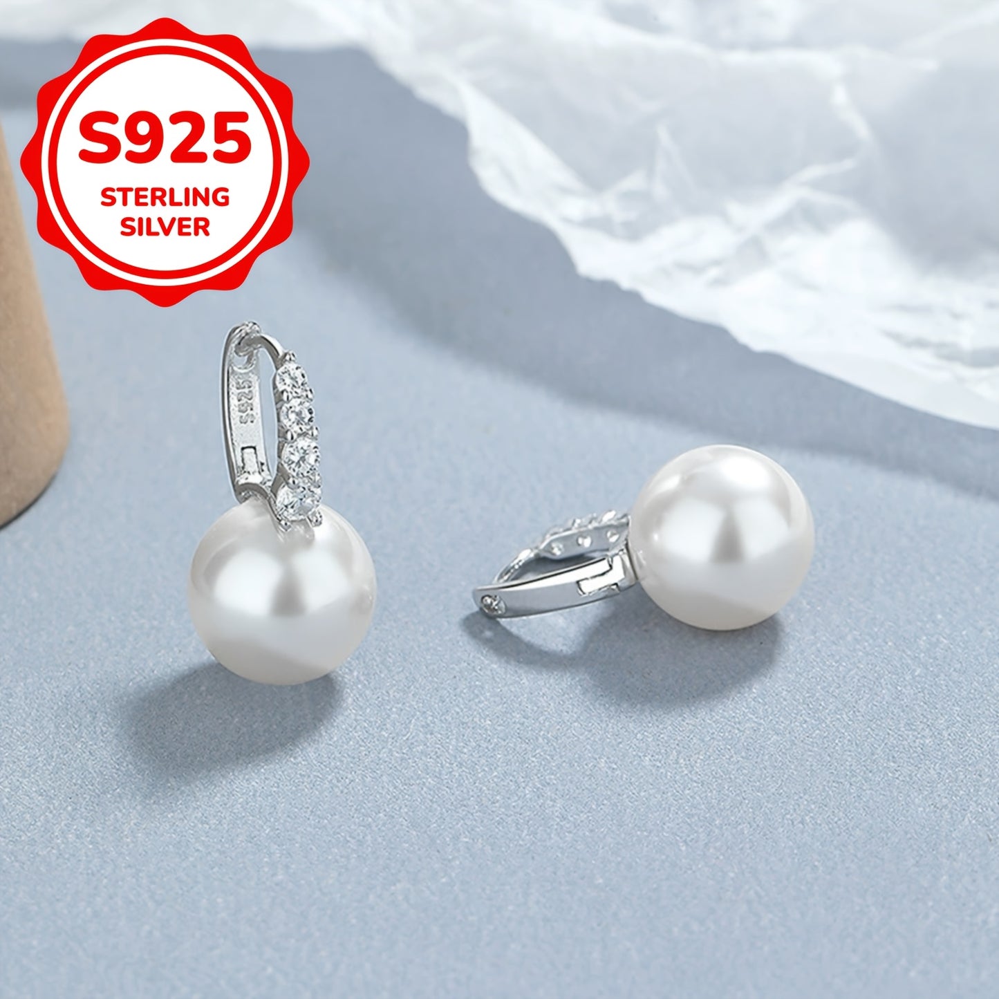 Paire de boucles d’oreilles bague pour femme, style vintage élégant, luxe simple, en argent 925, 3,9 g, incrustation de zirconia synthétique, tige en argent sterling