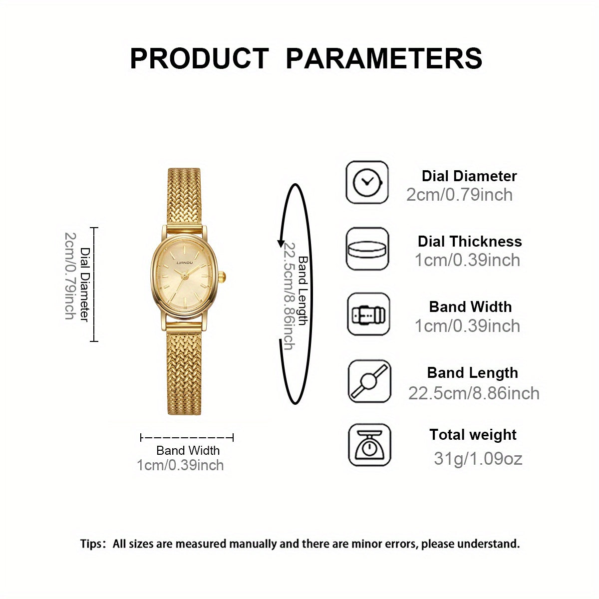 Montre Femme Dorée – Élégante et Minimaliste, Bracelet Style Chaîne en Alliage, Mouvement Quartz, Idéale Quotidien et Occasions Formelles