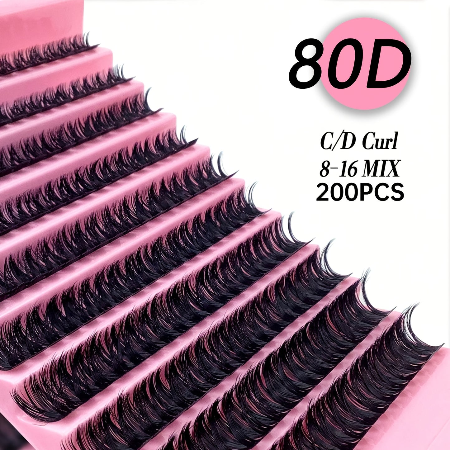 Kit d'extensions de cils 200 pièces | Comprend 120 cils naturels confort de 8 à 16 mm, épaisseur 0,07 mm, courbure C/D, longueur 10 à 18 mm, styles poupée et yeux, réutilisables pour débutantes