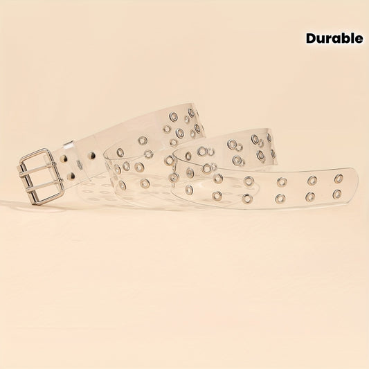 1 pc ceinture transparente style punk Y2K – Boucle double rétro en PVC avec boucles métalliques, bande de taille ajustable pour femmes, parfaite pour Halloween, Noël, Thanksgiving, fêtes et usage quotidien