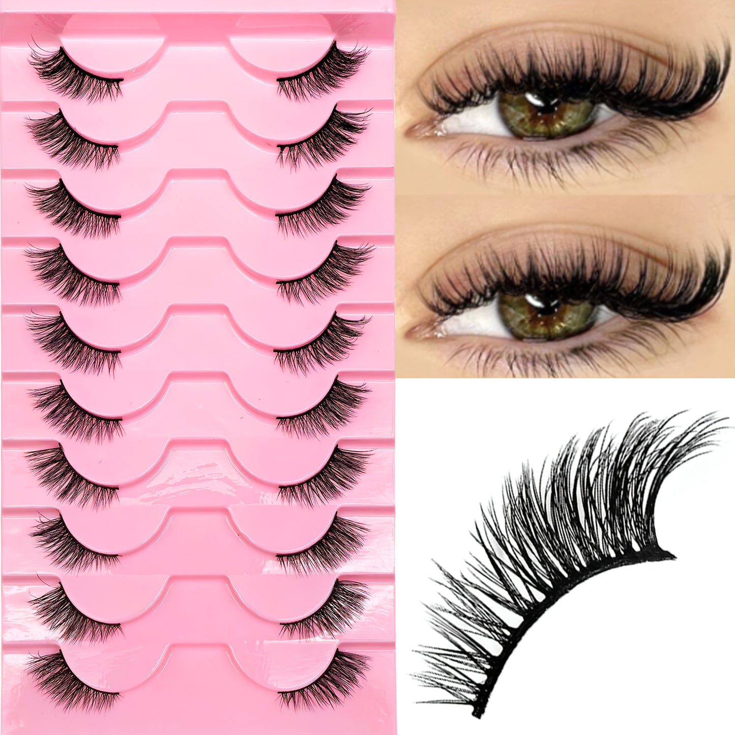 10 Paires de Demi-Cils – 5-10 mm, Cils d’Angle Wispy, Demi-Cils Naturels, Réutilisables, Faciles à Poser, Parfaits pour Toutes Occasions