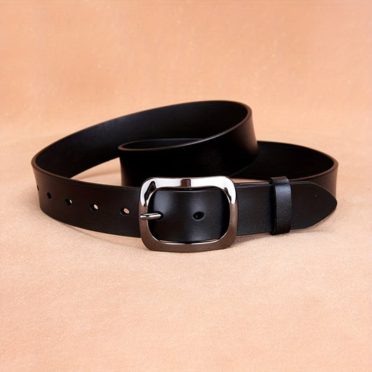 Ceinture large en cuir véritable pour femmes – Polyvalente, avec ornements rétro noirs, adaptée pour jeans