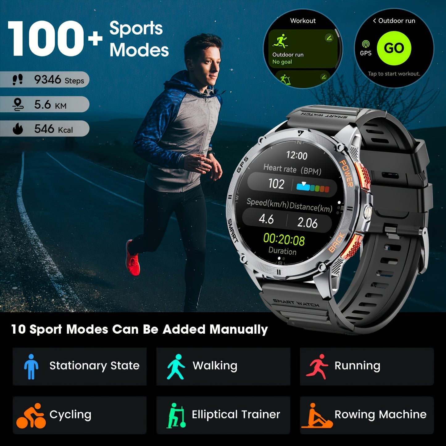 Montre Connectée GPS – Écran AMOLED 1,43", Grande Autonomie, Appels Sans Fil, Modes Sport, Lampe Torche LED, Smartwatch Outdoor Haute Précision