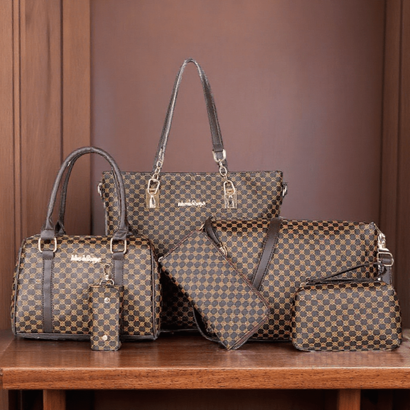 Set de 6 Sacs à Main– Multifonctionnels avec Motif Floral Minimaliste, Fabriqués en Synthétique de Haute Qualité, Grande Capacité, Sac à Épaule et Sac Principal, Indispensable pour Déplacements Quotidiens et Voyages