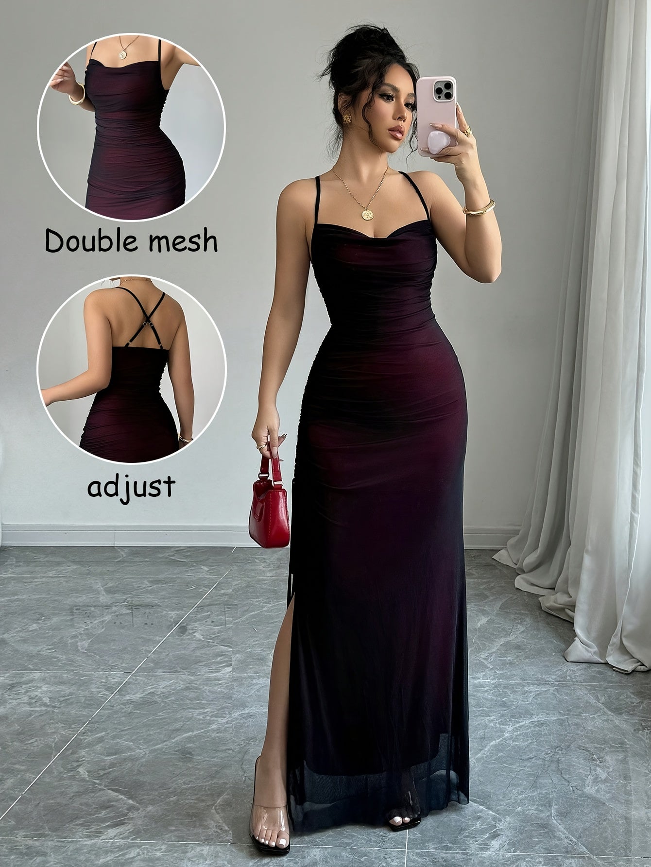 Robe de soirée élégante dos nu pour femme - Robe de cérémonie extensible pour événements formels et occasions spéciales au quotidien - Lavable en machine, mode polyvalente, tissu très élastique, détails en double maille