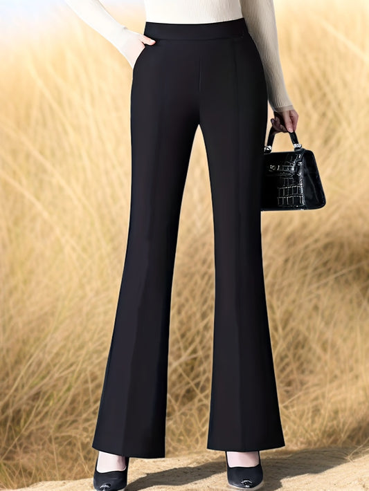 Jeans Femme Évasé – Taille Haute, Jambe Effilée, Noir, Décontracté, Automne, Extensible et Lavable