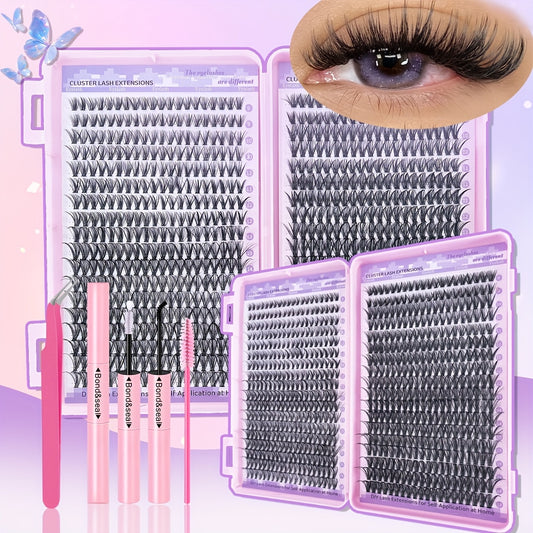 Set Extensions de Cils DIY 400/720 pcs — Paquets de Cils Individuels, Longueurs Mixtes 9-18 mm, 30D/40D, Inclus Colle et Pince à Cils, Idéal Débutants, Coffret Cadeau Raffiné, Parfait pour Nouvel An, Saint-Valentin et Cadeaux Élégants