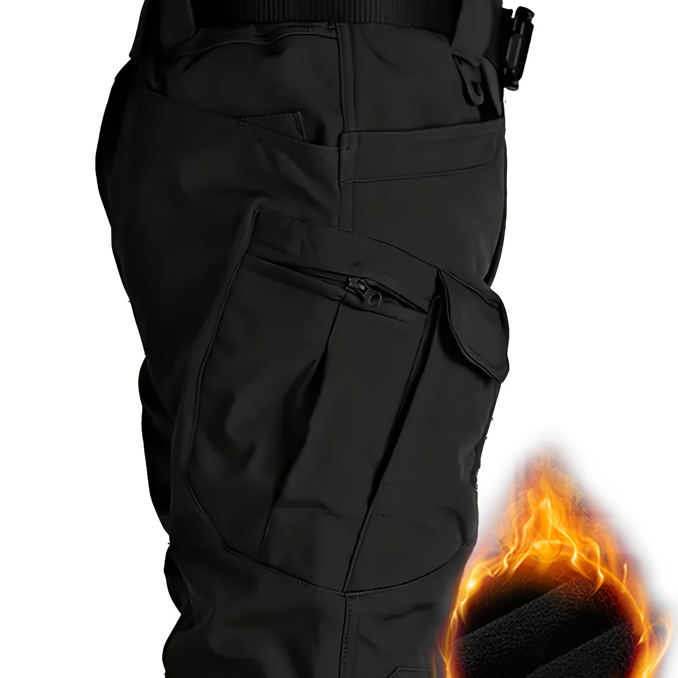 Pantalon cargo tactique en polaire pour homme – multi-poches, couleur unie, coupe-vent, tissu micro-extensible 295 g, idéal activités outdoor, randonnée et usage quotidien (sans ceinture)