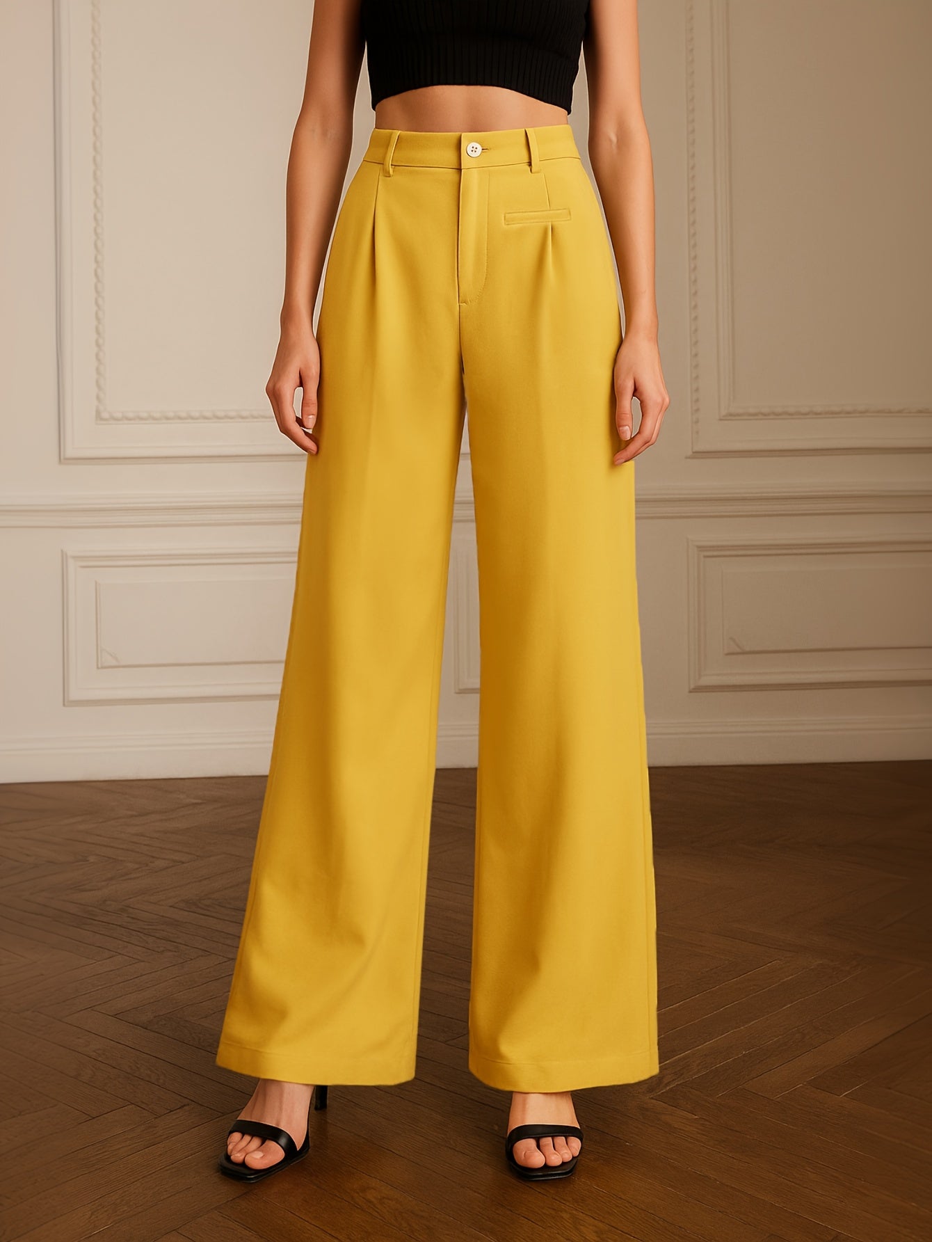 Pantalon Femme Élégant Jambe Droite – Détail Asymétrique, Couleur Unie, Tissu Non Extensible, Bureau et Décontracté, Tous Saisons