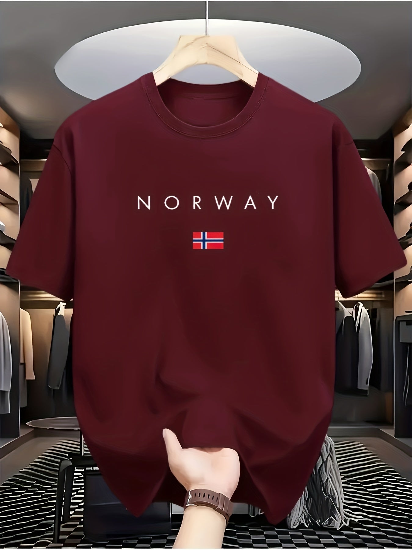 Men'S 100% Casual T-Shirt with Norway Graphic Print, Casual& Sporty, Crew Neck, Summer Fashion Round Neck Tee, for Daily& Weekend Casual Wear, Weekend Attire, Daily Outfit, Sporty Design, Minimalist Style, Lightweight Tee, Br