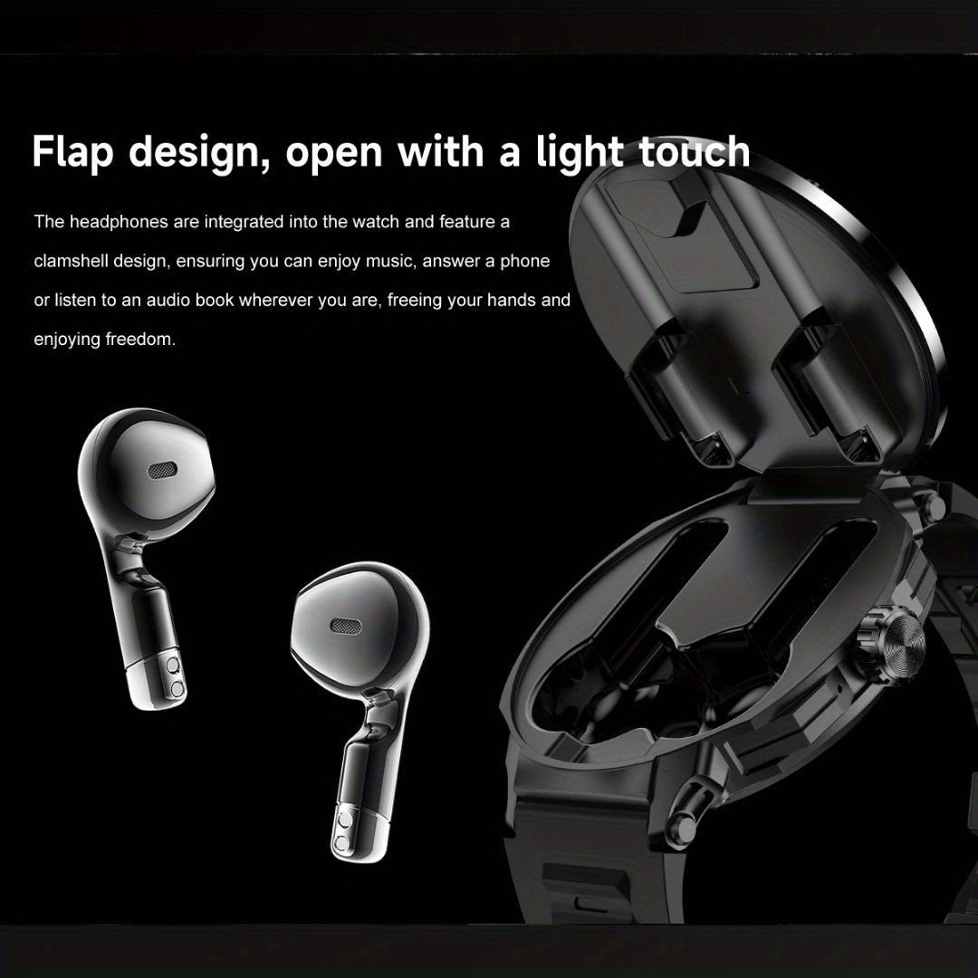 FFEOKKI TWS 2-in-1 Smartwatch with Earbuds - Zinc Alloy Bezel, 3.71cm Round Display, Wireless Call Function, Music Playback, NFC, Multiple Sports Modes, Fitness Tracking, Compatible with iPhone Android Smartphone, Activity Mo