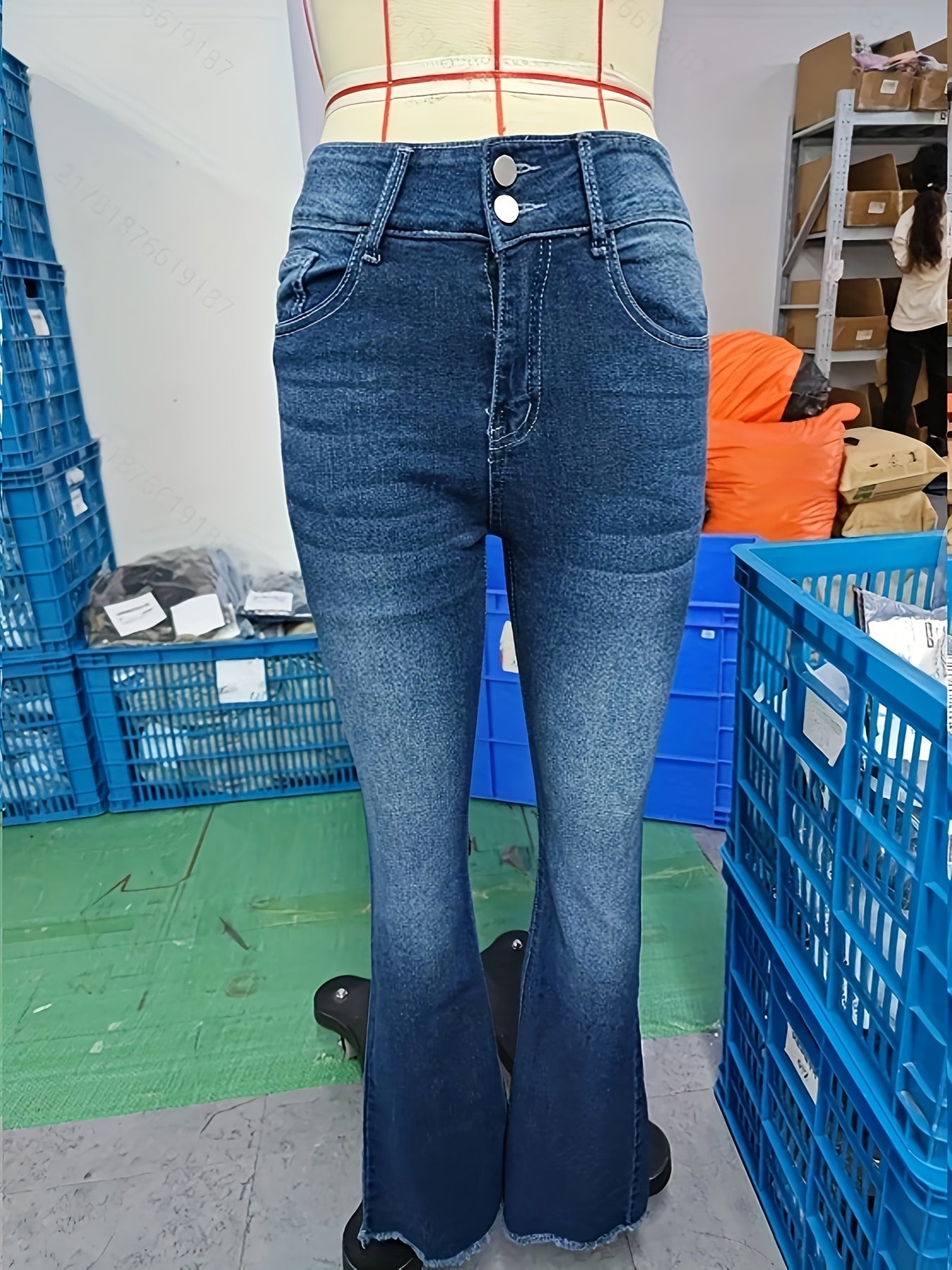 Jeans Femme Vintage Évasé Ourlet Brut Extensible Taille Haute Zippé Slim Noir Toute Saison Décontracté et Stylé