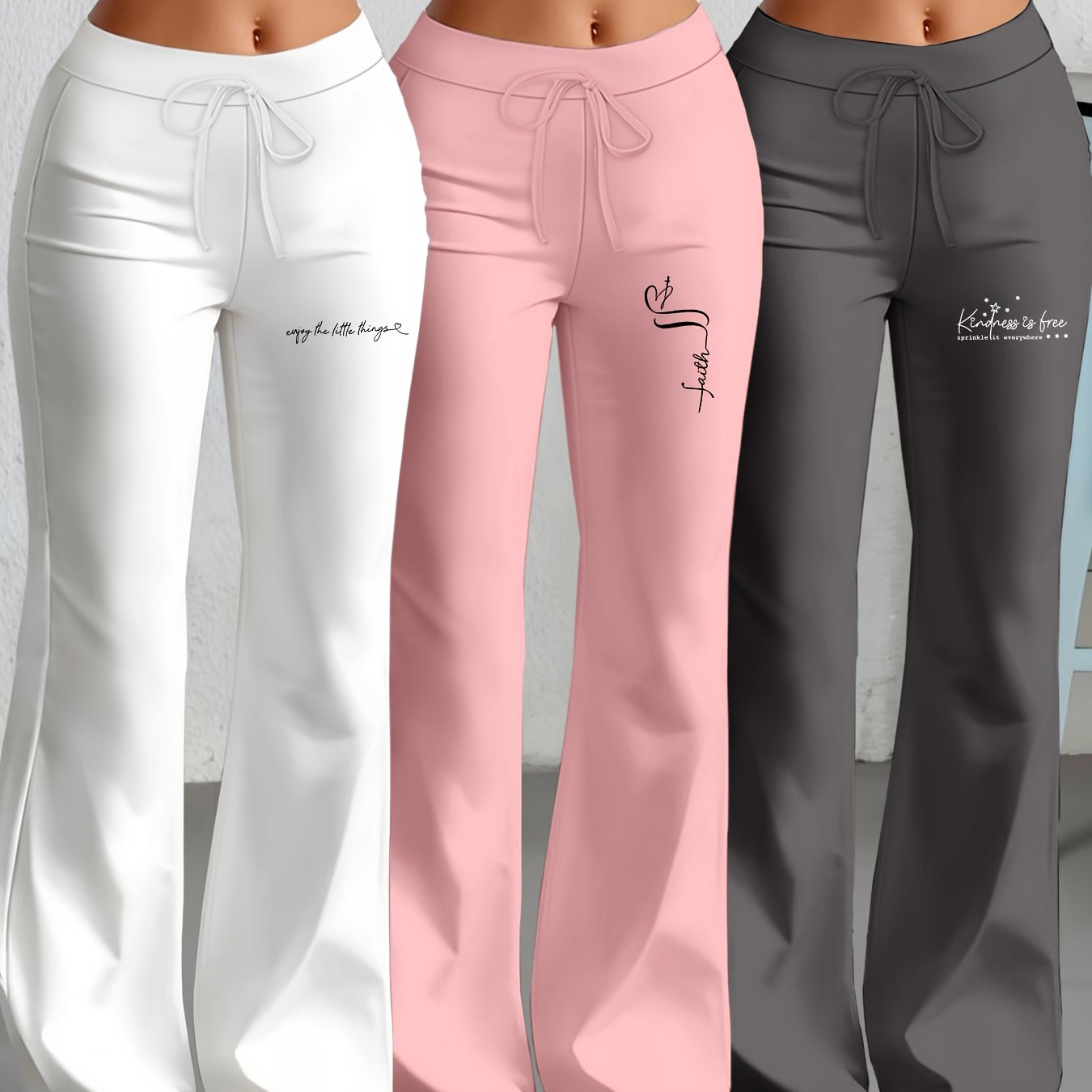 Lot de 3 Pantalons Femme Européens et Américains – Jambe Droite Évasée avec Texte Anglais Classique
