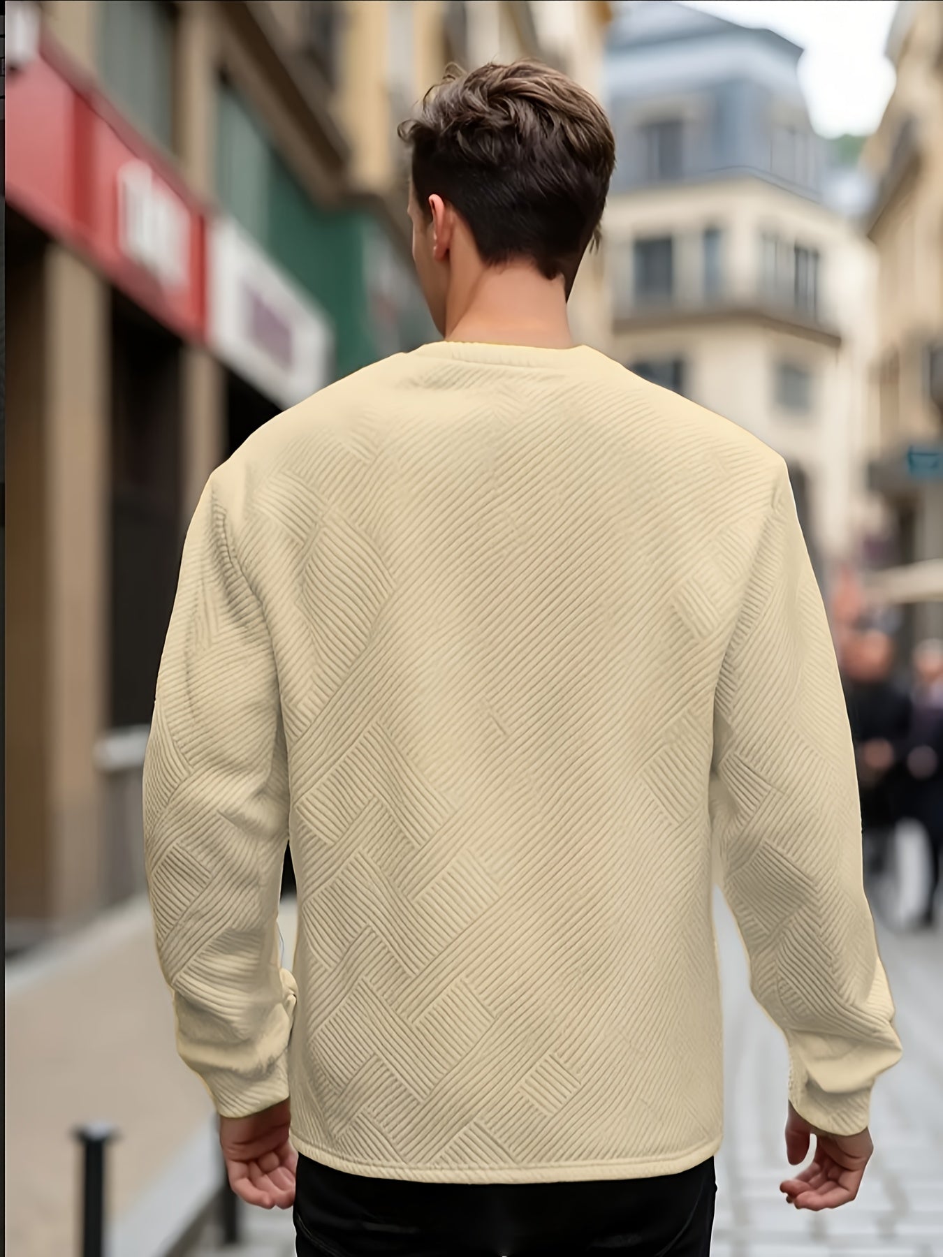 Christmas Men's Gift, Men's Fashion Sweatshirt, Heavyweight Jacquard Crewneck Long Sleeve, Spring/Autumn Casual Comfortable Top for Daily Outings