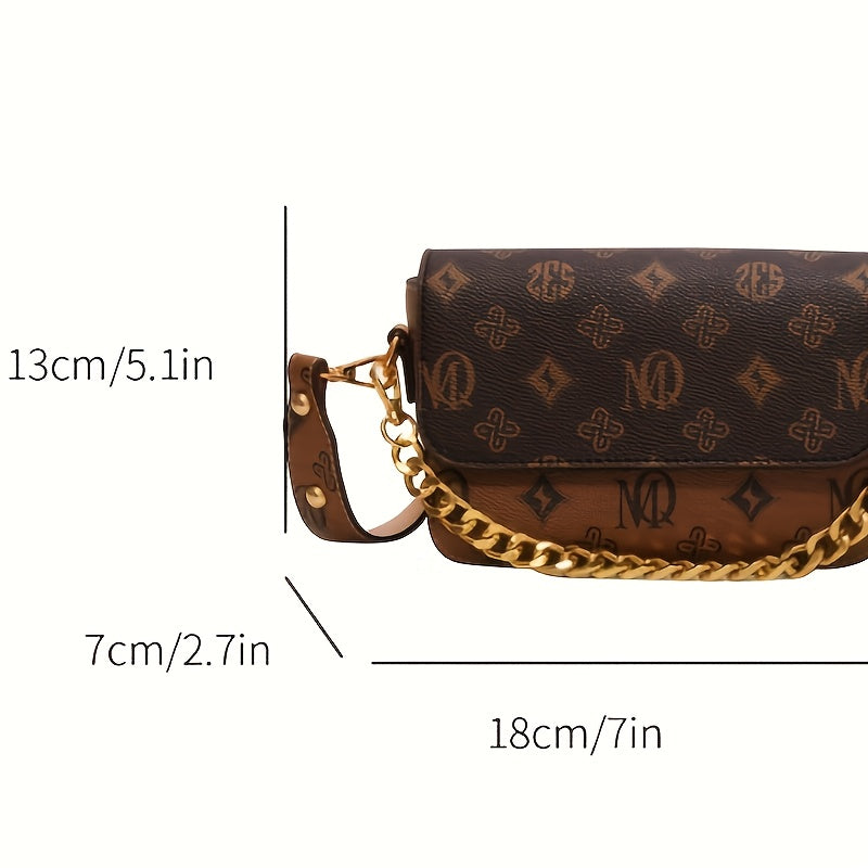 Sac bandoulière femme marron café – chaîne dorée, fermeture à boucle réglable, petit sac carré pour trajets, usage décontracté ou professionnel, accessoire élégant et pratique