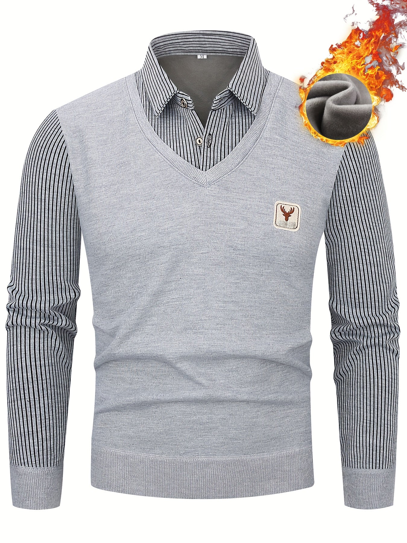 Men'S Elegant Striped Knit Sweater with Button Collar - Warm Long Sleeve Pullover for Golf, Running, Hiking & Outdoor Activities - Perfect for Casual Wear, Parties, and Special Occasions, Golf Apparel | Button Collar Sweater
