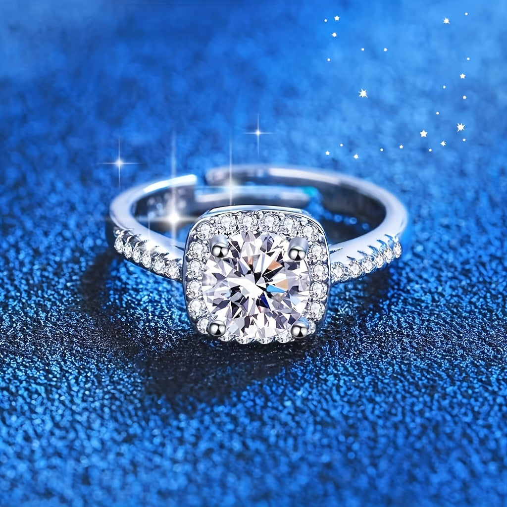 1pc Elegant Adjustable Square Synthetic Cubic Zirconia Engagement Ring, Unisex Copper Band, July Birthstone, Ideal for Weddings & Parties, Valentine'S Day Gift, All-Season Jewelry