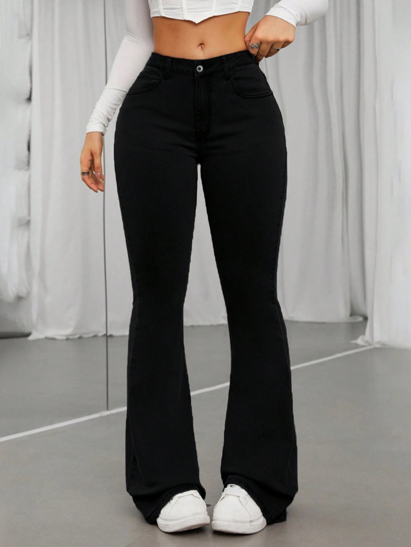Pantalon Femme Taille Haute Évasé – Jeans Slim Extensible, Tous Saisons