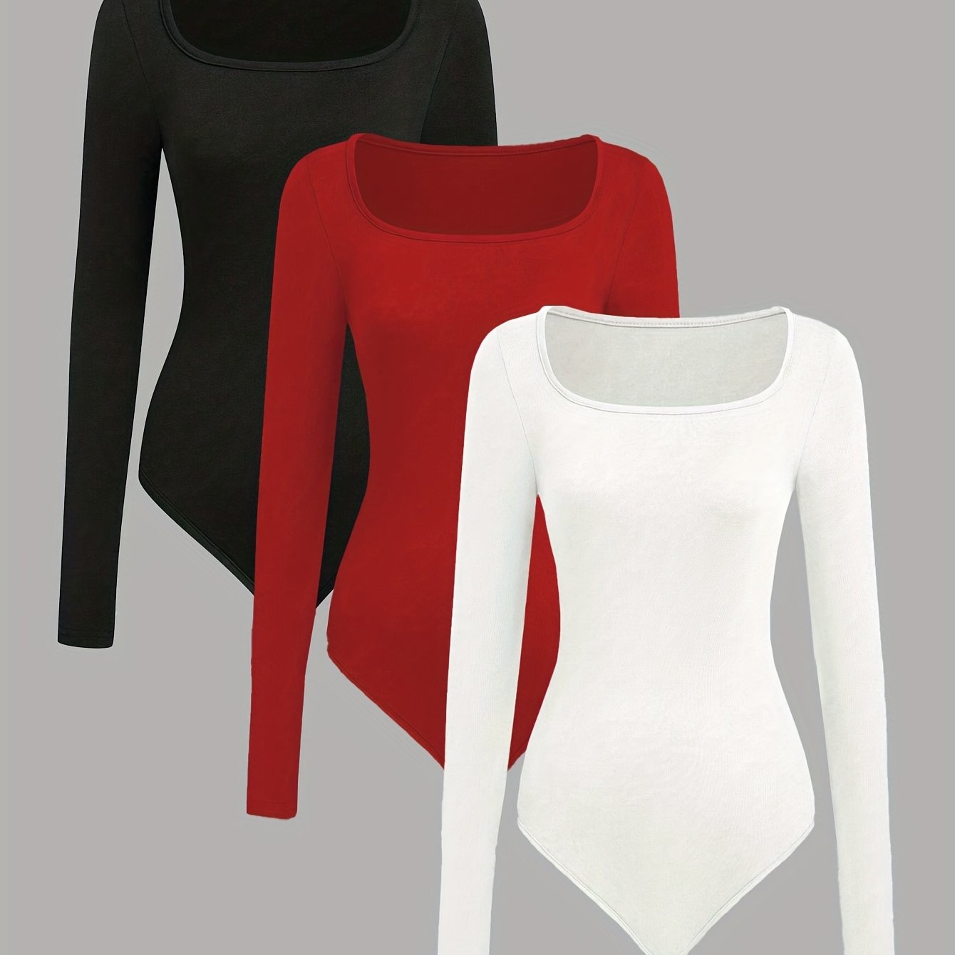 Ensemble de 3 combinaisons femme à col carré coupe ajustée style décontracté et sportif une pièce à manches longues confortable et tendance