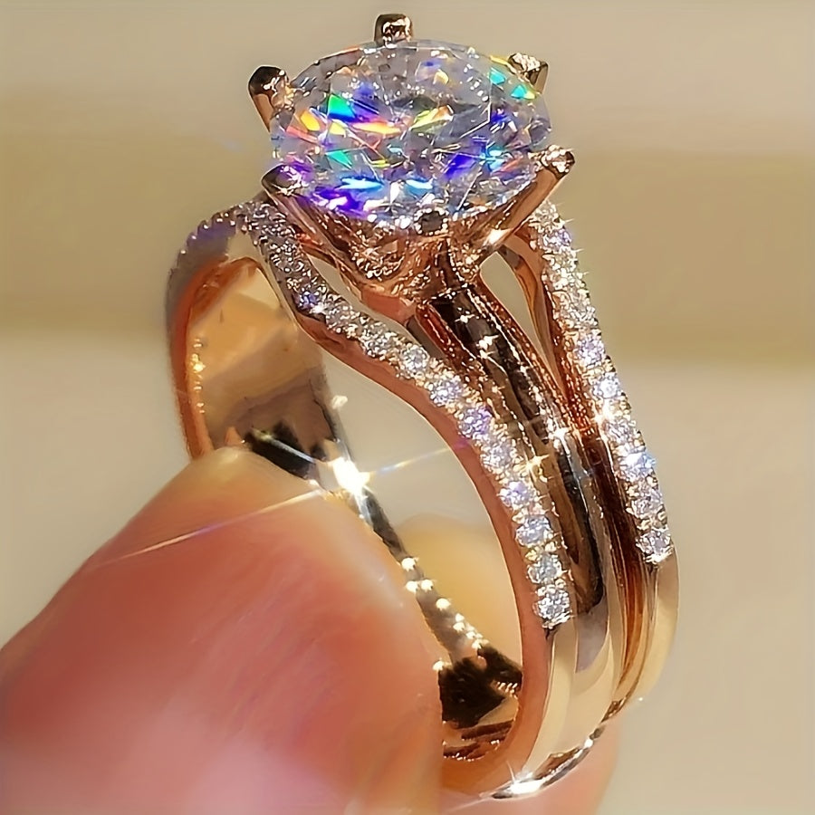 Elegant Sparkling Cubic Zirconia Engagement Ring - Luxurious Copper with Synthetic Gemstone, Perfect for Weddings & Parties, August Birthstone, Ideal Valentine's Gift