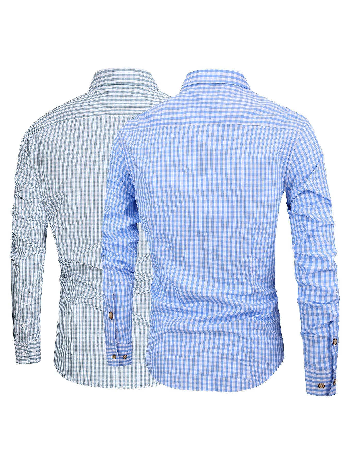 Men's cotton plaid casual long sleeve shirt; 2pcs