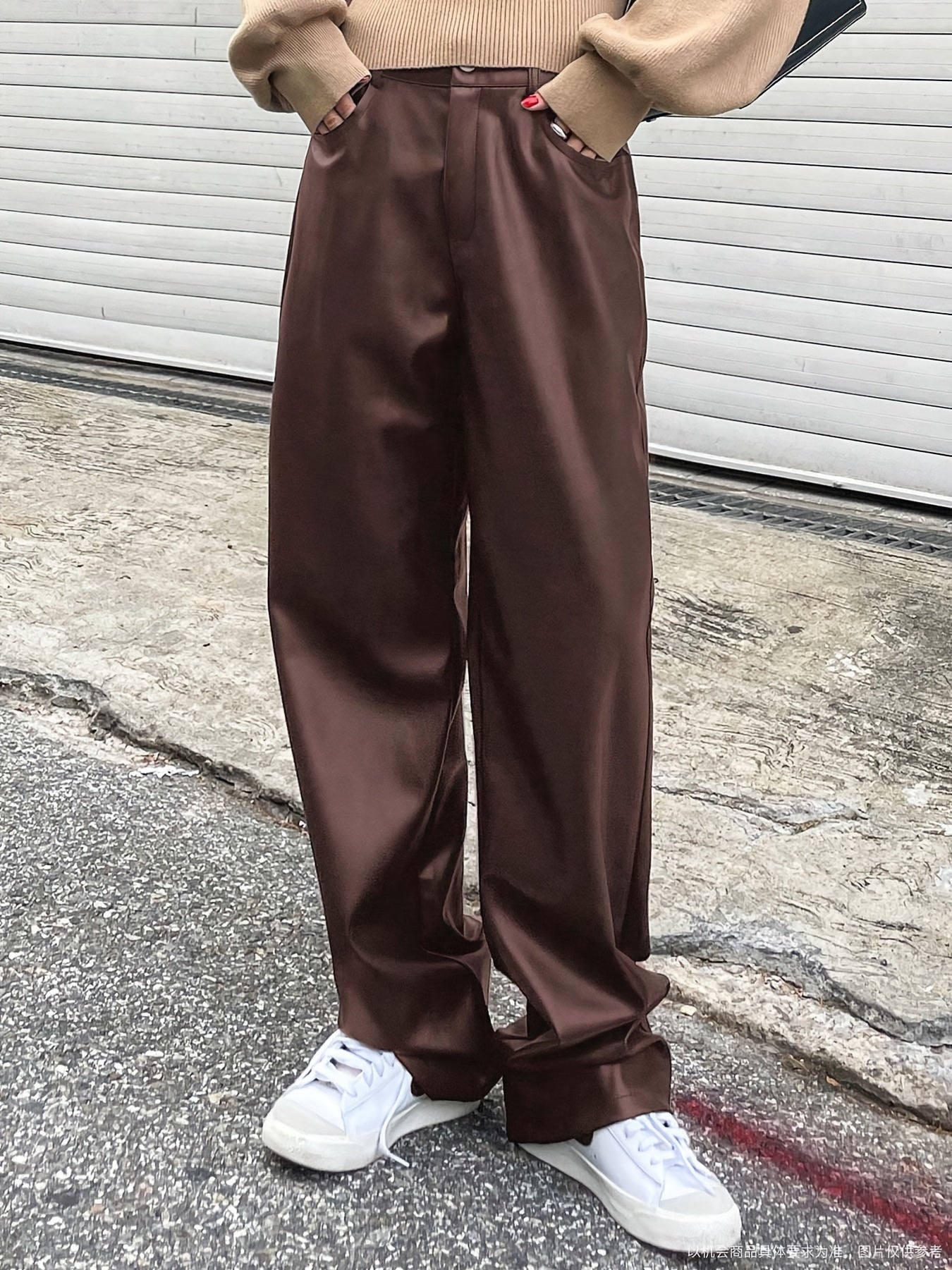 Pantalon Femme Taille Haute – Jambe Droite Marron, Élégant, Bureau et Décontracté, Poches Latérales, Extensible, Tous Saisons