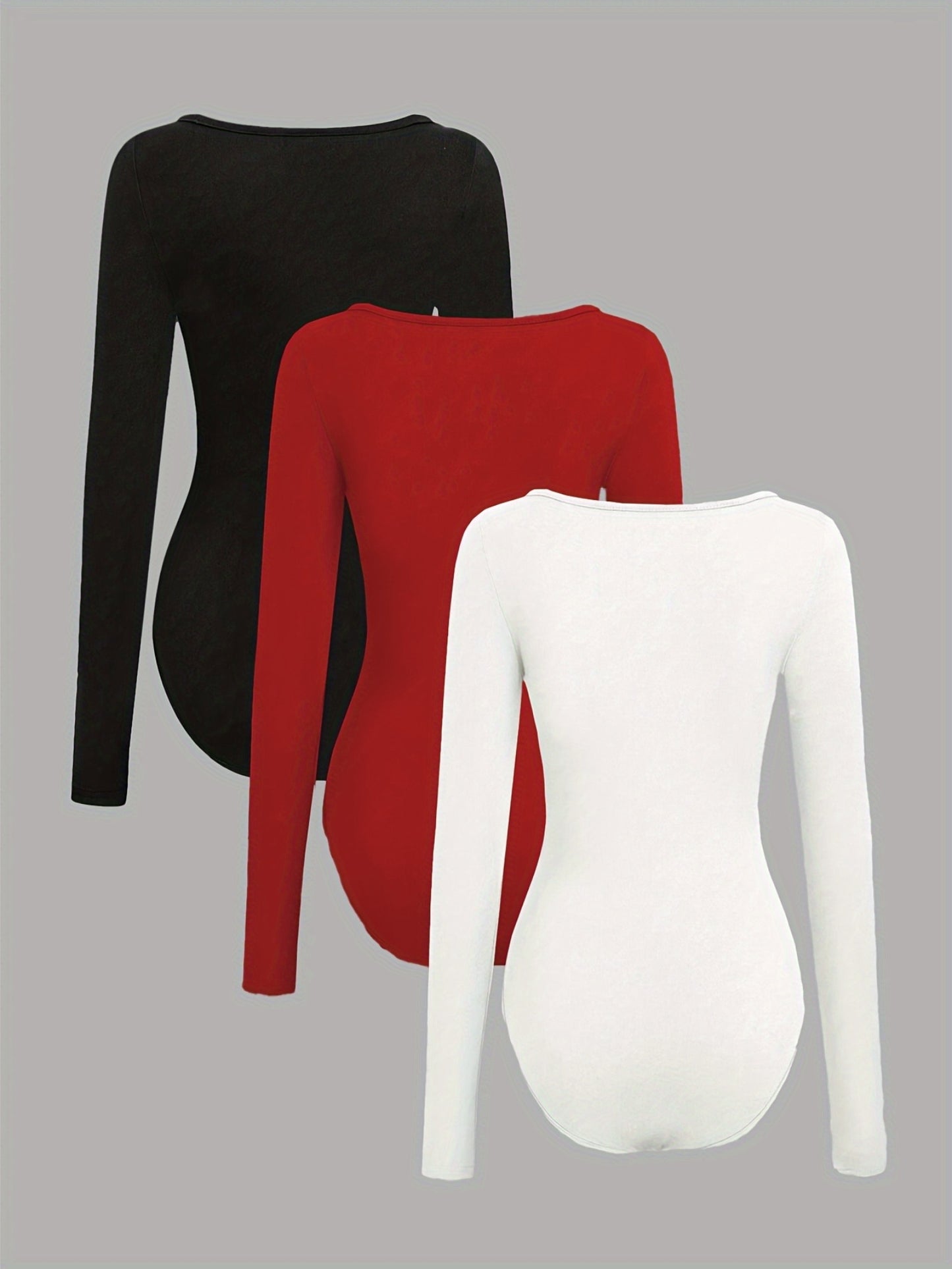 Ensemble de 3 combinaisons femme à col carré coupe ajustée style décontracté et sportif une pièce à manches longues confortable et tendance