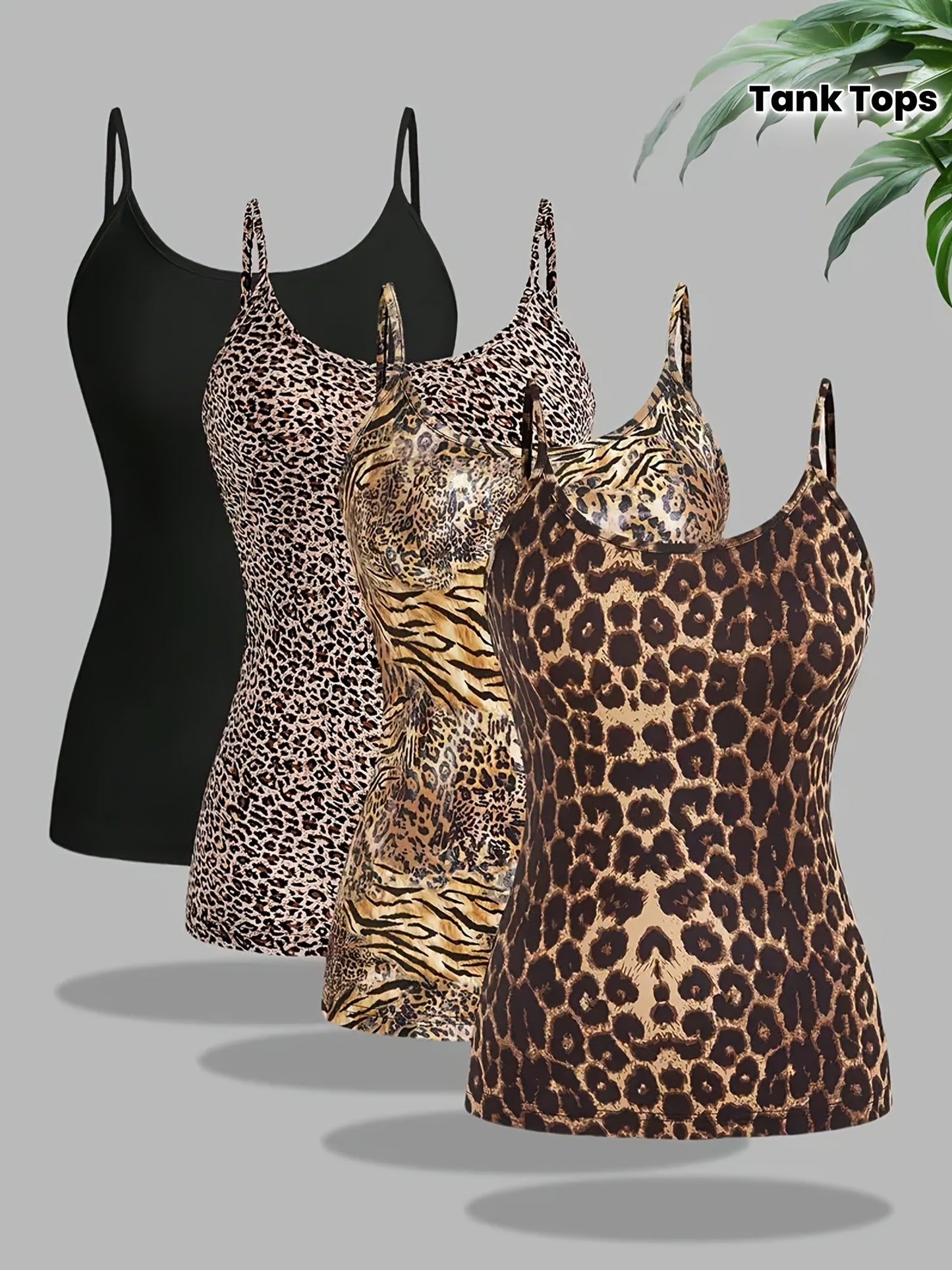 Lot de 4 débardeurs élégants grande taille – camisoles en polyester très extensible avec motifs aléatoires, style gilet tricoté pour toutes saisons