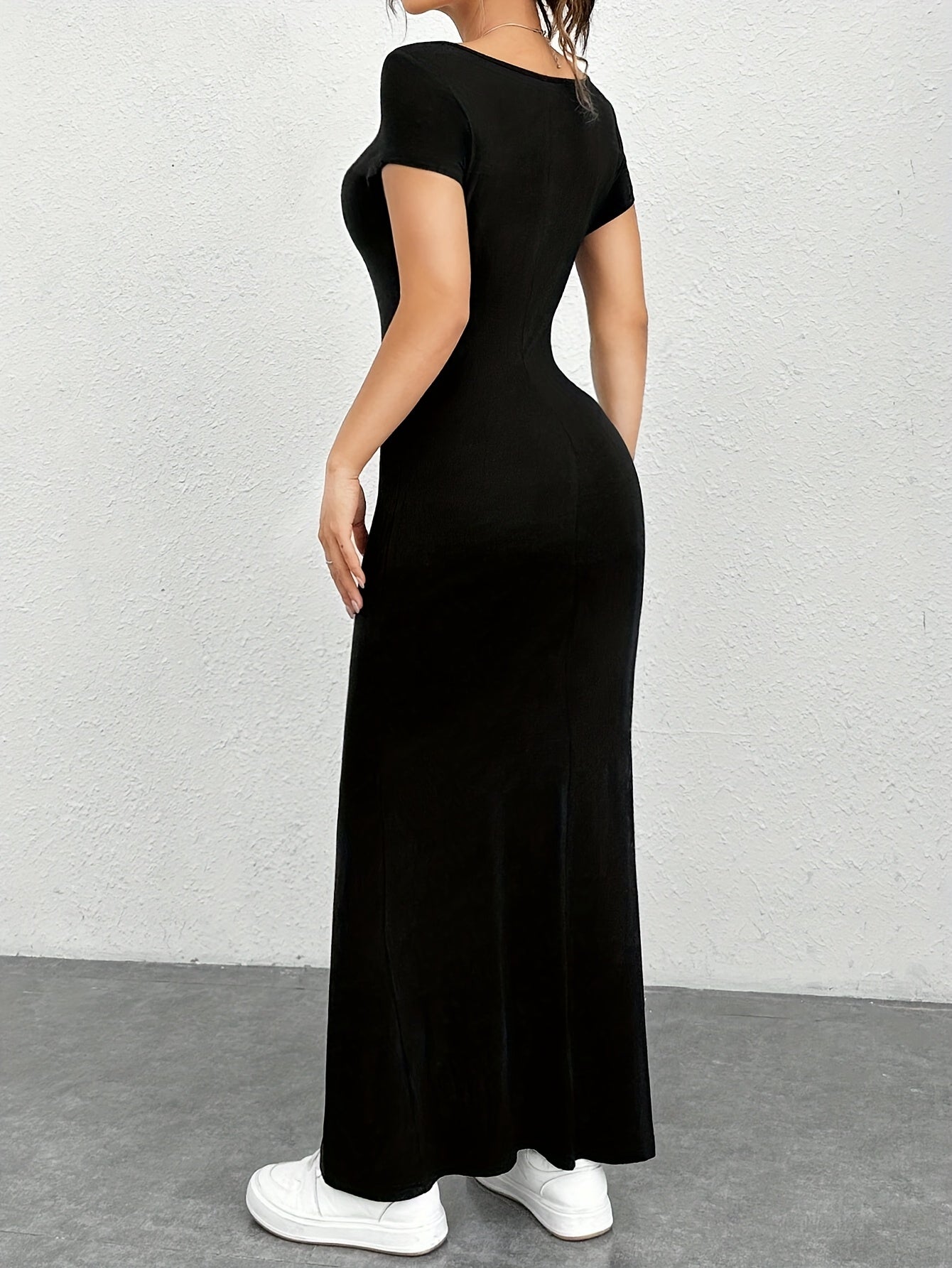 Summer·Oriental Women's Solid Color Square Neck Slim Dress