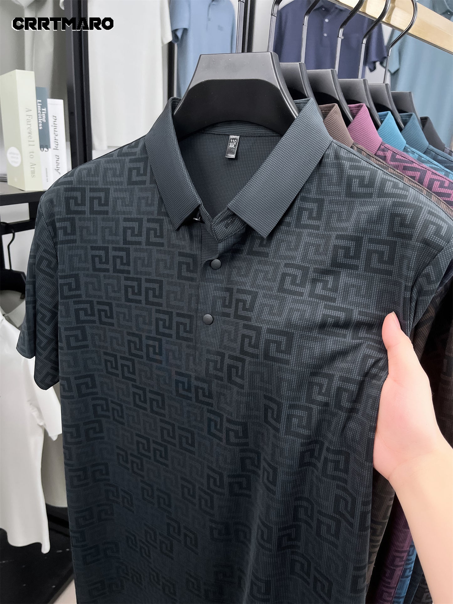 Men'S Casual Summer Polo Shirt - "CRRTMARO" Logo, Lightweight Rayon Fabric, Short Sleeve, Button-Up, Casual Style, Casual Summer Wear | Casual Style Shirt | Glossy Finish