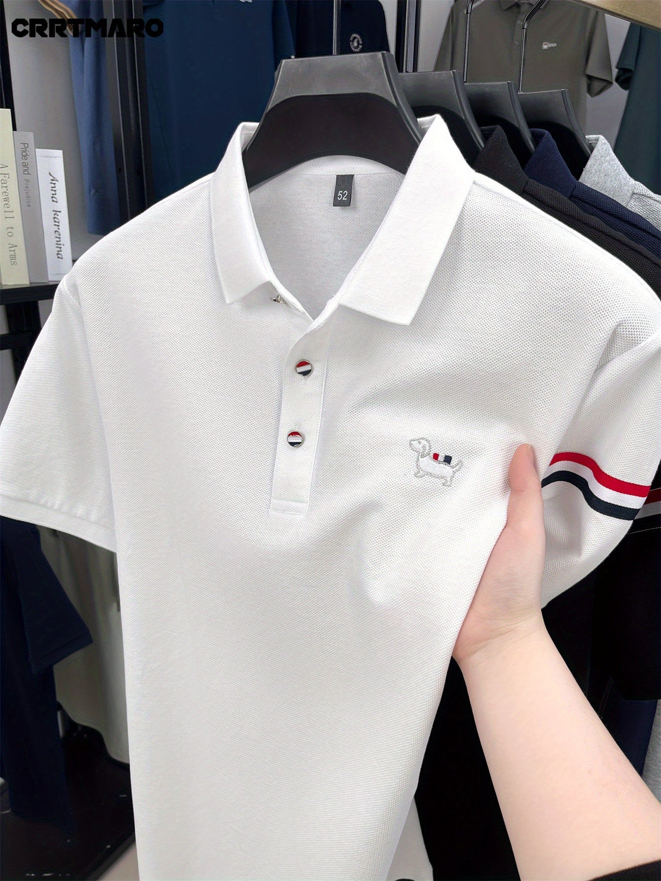 Men's Navy Blue Shirt - Classic Crew Neck Button-Front, Soft Everyday Shirt for Office, Golf, Casual Outings - CRRTMARO Brand Button-Up Shirt, Office Attire, Straight Sleeves, Durable Construction, Short Sleeve Top,