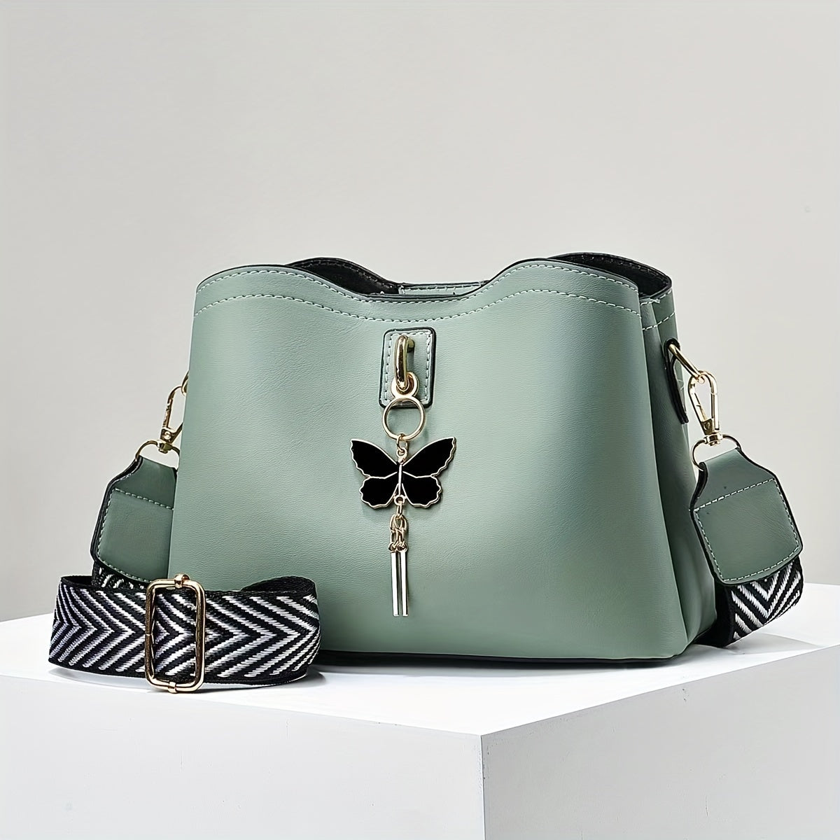 Sac seau papillon tendance – léger, couleur unie, bandoulière, parfait pour usage quotidien