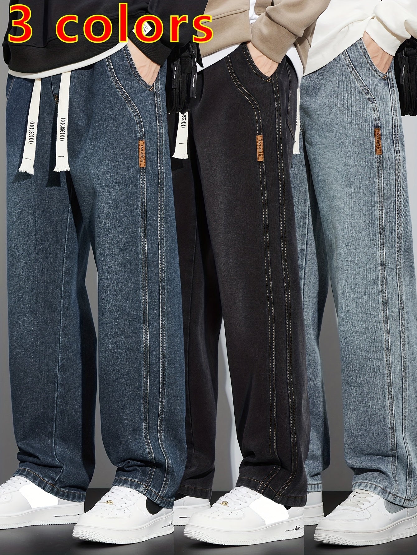 Jean Homme Délavé Résistant – Coupe Droite, Taille Mi-Haute, Poches Classiques, Bleu/Noir/Gris Foncé, Coupe Décontractée