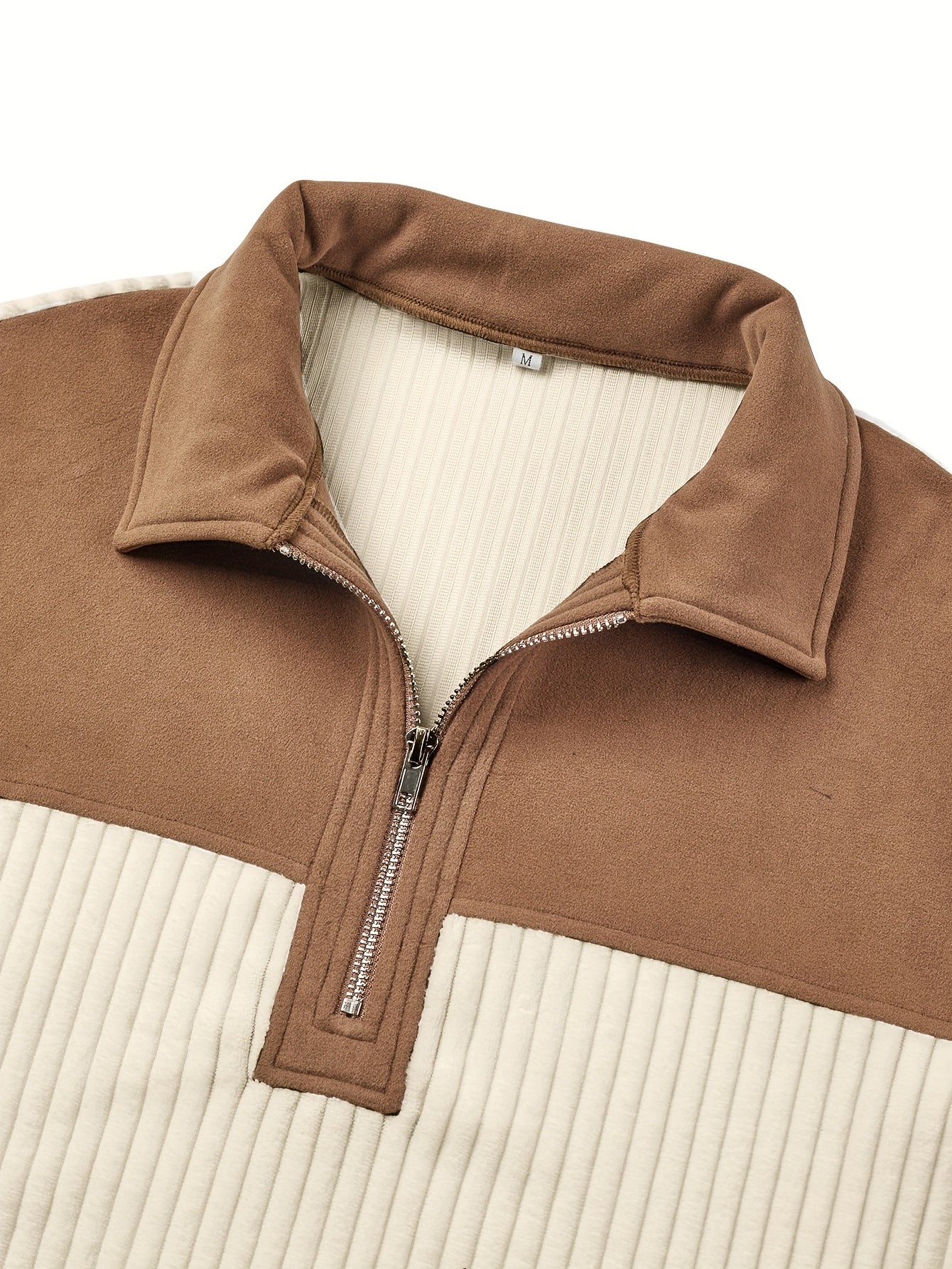 Men'S Casual Collared Zip-Up Pullover | Color-Block Design, Thick Warm, Long Sleeve, Suitable for Daily Fashion and Commuting - ROYALBOY