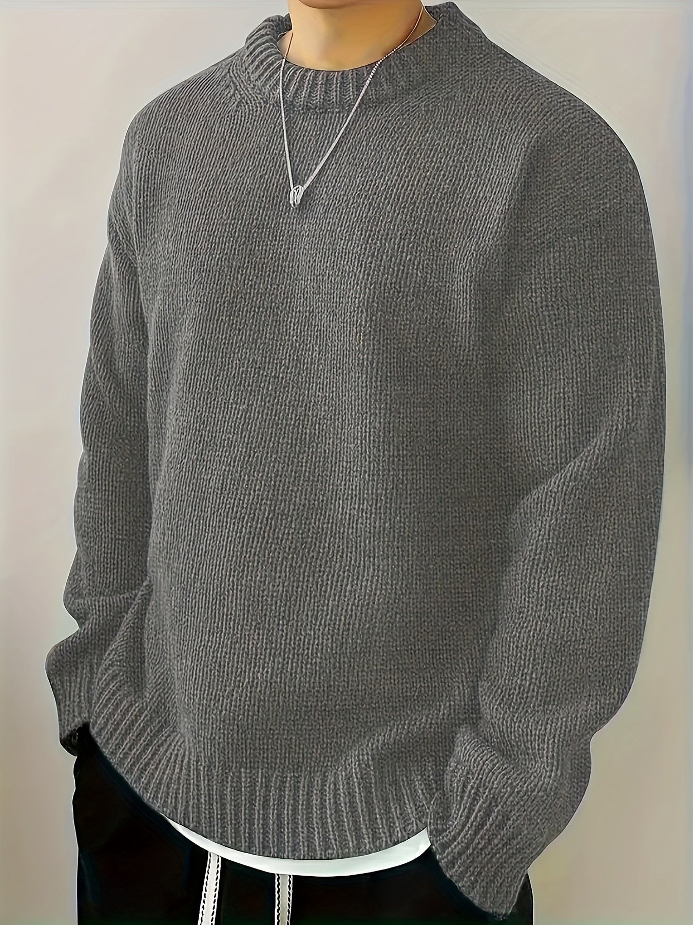 Men'S Olive Green Sweater - Soft Round Neck Long Sleeve Winter Warmth, Solid Color Casual Pullover for Fall/Winter, Regular Fit Casual Attire