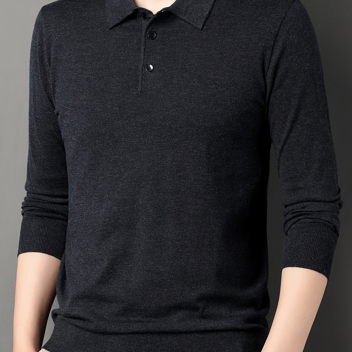 Men'S Slim-Fit Long Sleeve Shirt - Soft Stretchy Knit Button-Front Collar, Solid Color Casual & Formal Tops for Spring/Fall, Office, Party, Everyday - Easy-care Men'S Clothing, Office Attire, Classic Collar, Durable Construct