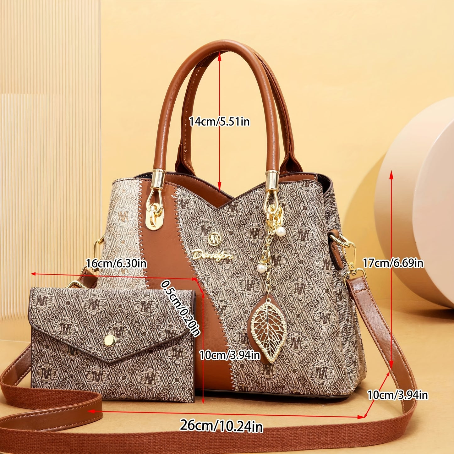 Set de sacs à main de luxe pour femmes – multi-composants, bandoulière amovible, ferrures dorées, grand cabas et pochette style portefeuille, fermeture éclair