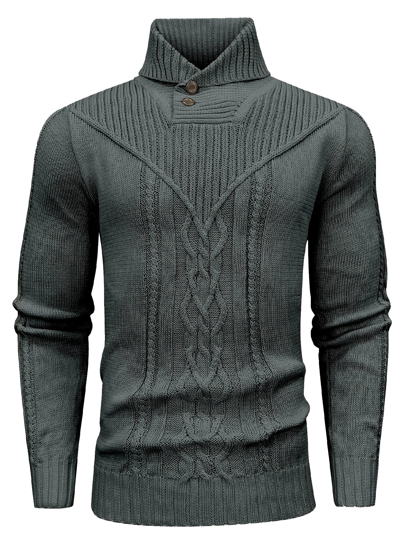 Men's High Collar Warm Knit Sweater - Stretchy Fashion Ribbed Pullover, Elegant Gentleman Cardigan