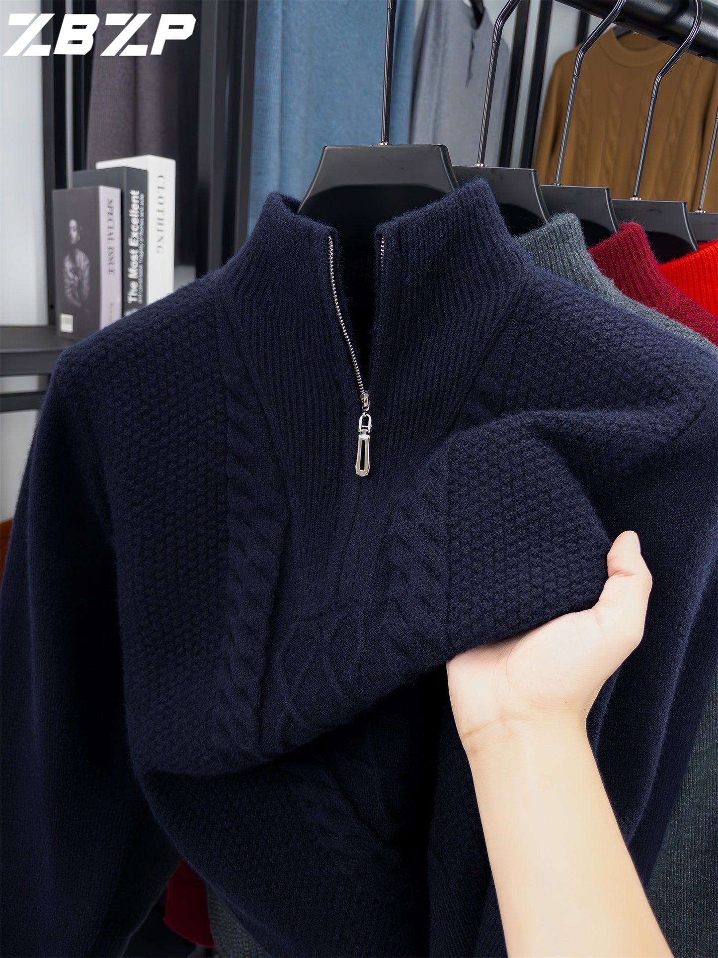 Men'S Thickened Warm Half-Zip Knitted Sweater | Casual Solid Color Stand Collar Sweater for Fall/Winter