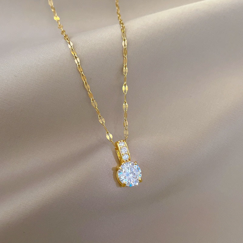 Collier pendentif en acier inoxydable plaqué or – zirconia synthétique micro-incrusté, chaîne réglable minimaliste tendance, bijou cadeau pour femme