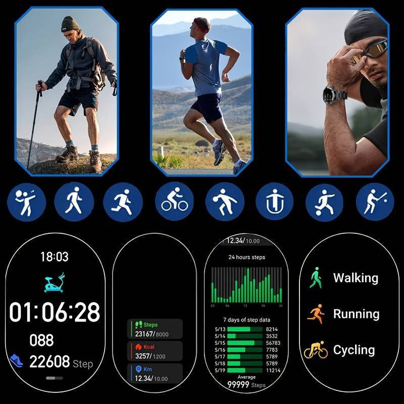 Montre Connectée Homme – Appels (Répondre/Appeler), Écran 3,86 cm, Tracker Fitness avec Assistant Vocal IA, Météo, Sommeil, 100+ Modes Sport, Batterie Longue Durée 500 mAh