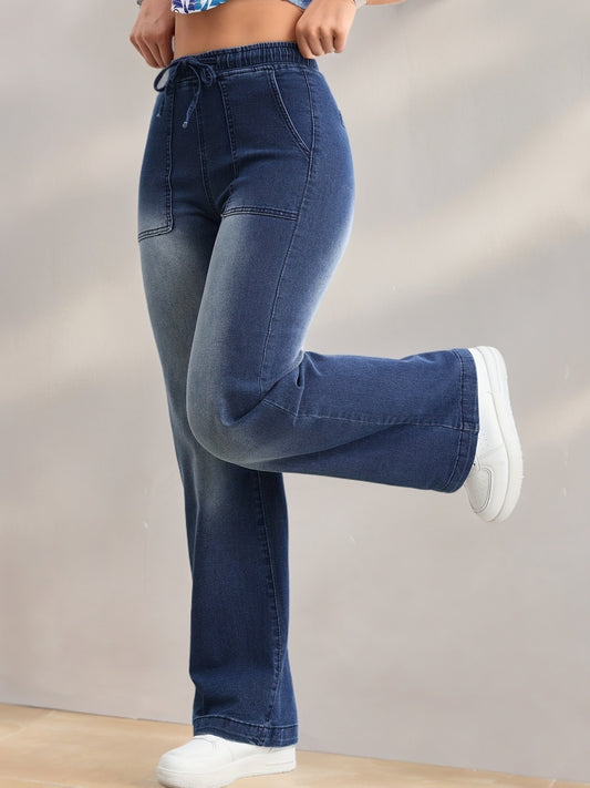 Jeans Femme Denim Doux Stylé Extensible Jambe Droite Poches Multiples Confort Quotidien Slim-Fit