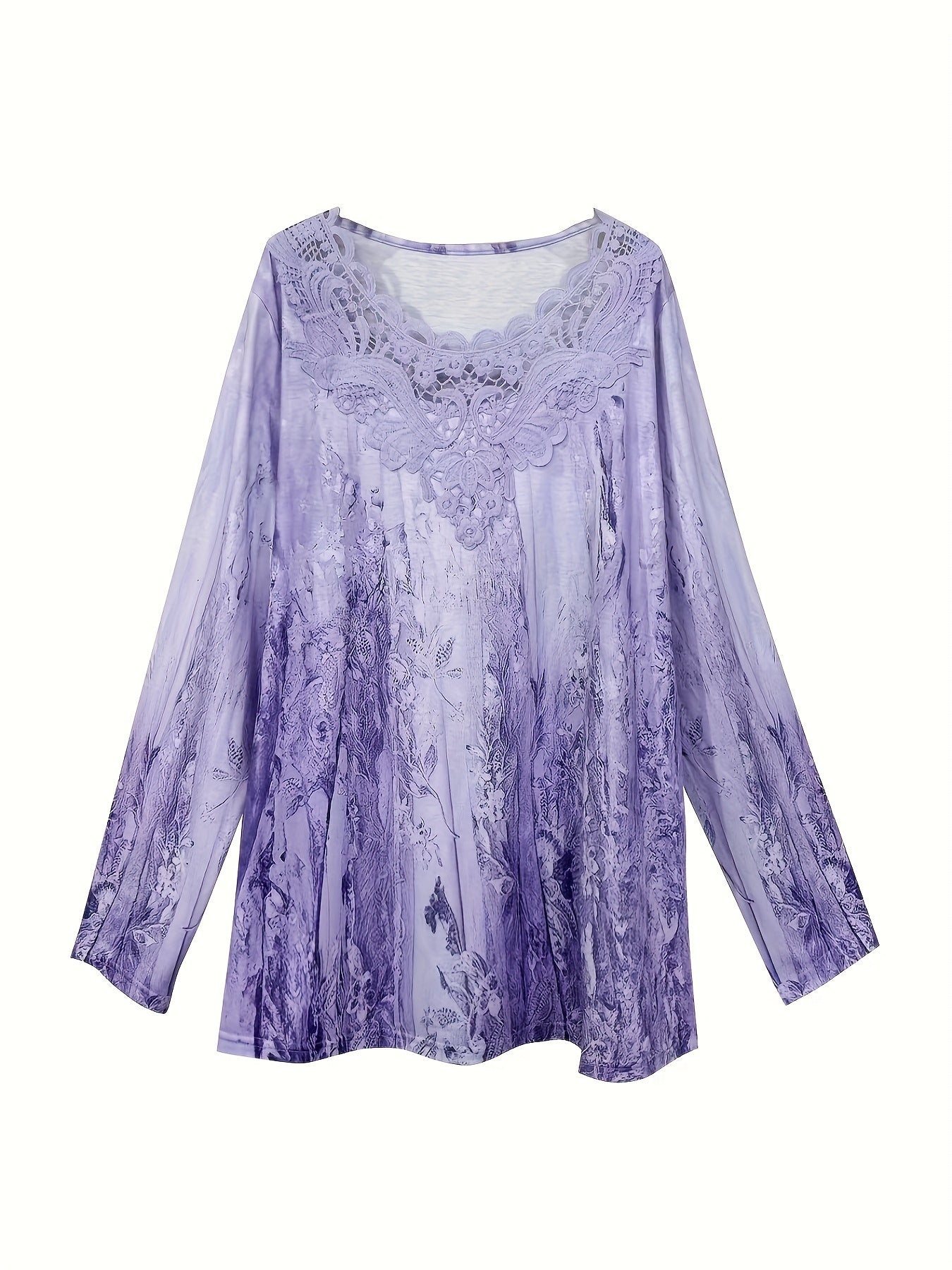 T-shirt grande taille manches longues col dentelle