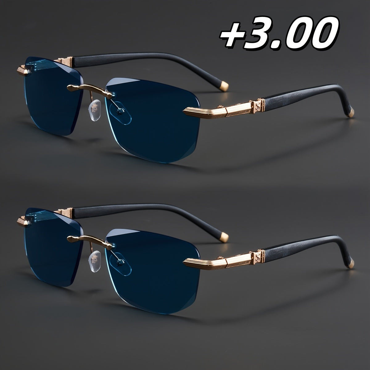 Two Pairs, Bundled Set, Stylish, Men'S, Exquisite, Luxurious, Rimless, Beveled Edge, Reading Glasses, Metal Frame, Options: 100, 150, 200, 250, 300, 350, And 400 Degrees, Without Battery, Christmas Gifts