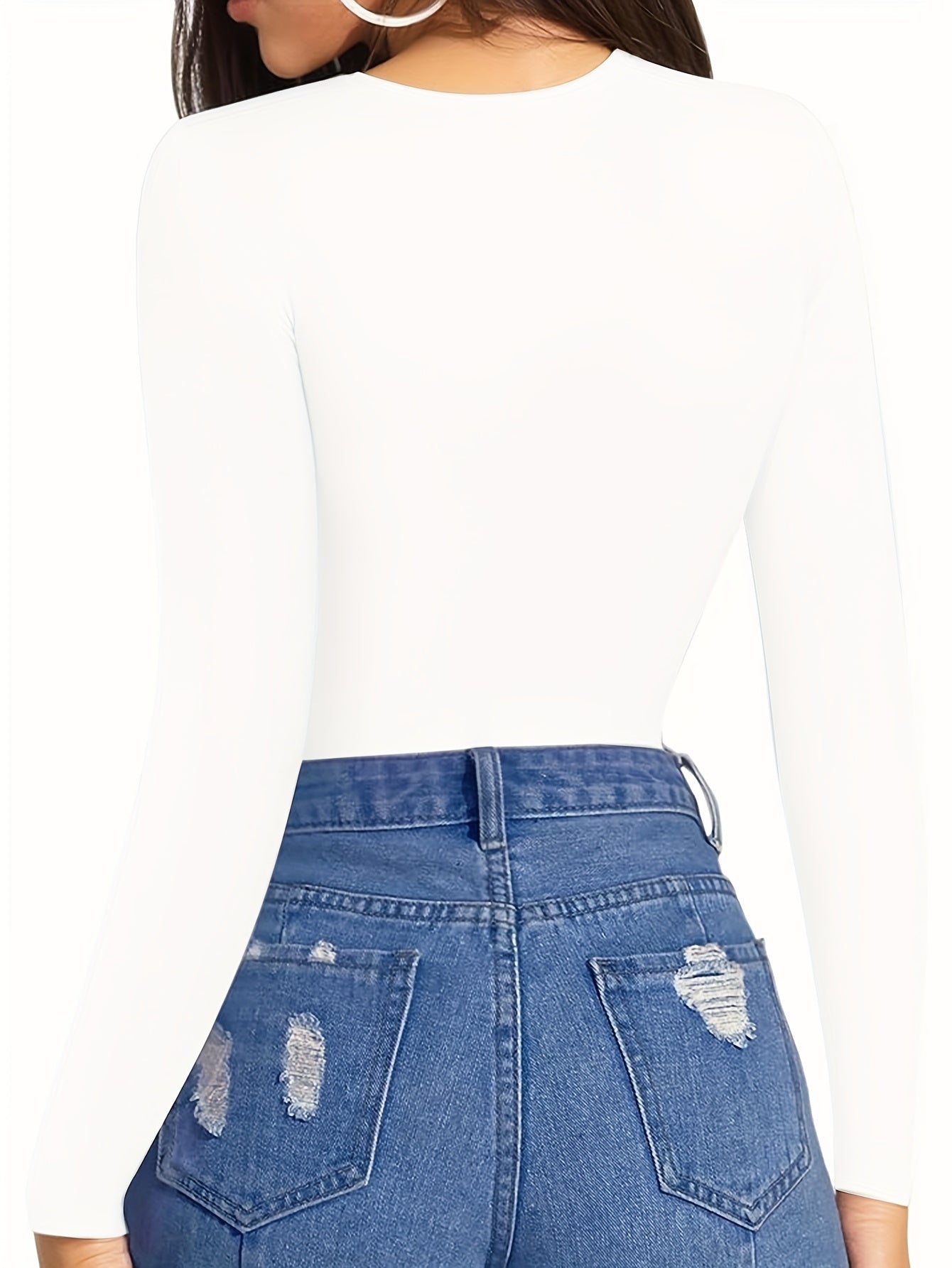 Body femme à manches longues, col rond, coupe slim, style décontracté