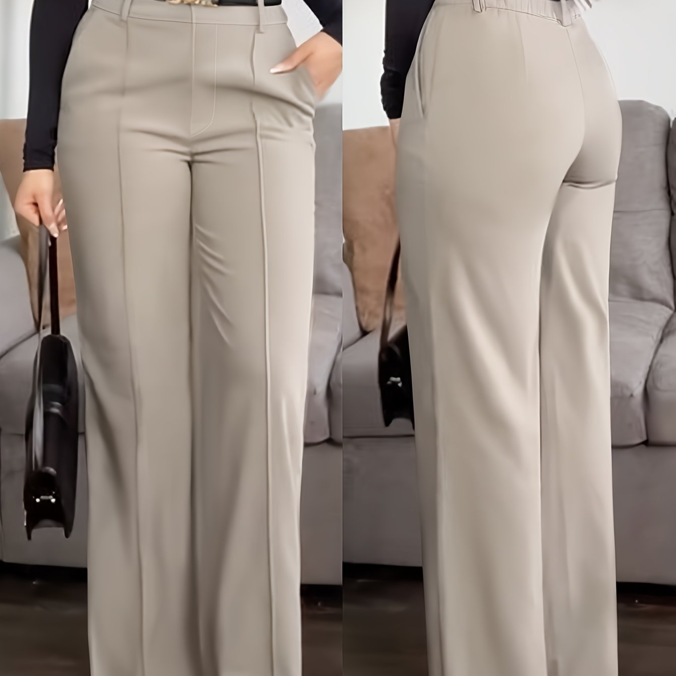 Pantalon Femme Élégant Jambe Large avec Ceinture – Style Bureau et Décontracté